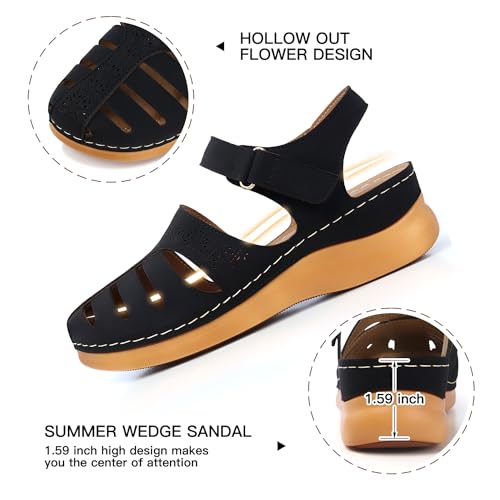 SHIBEVER Closed Toe Sandals Women: Summer Dressy Wedge Sandal - Fisherman Comfortable Hollow Out Sandals2