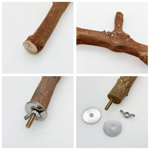 Image of Woohome 3 PCS Natural Grape Stick Natural Wooden Parrot Stand, 2 Grape Wood Perch, 1 Stand, Paw Grinding Fork Bird Perch Stand for Cage Accessorie, Cockatiels, Small Birds