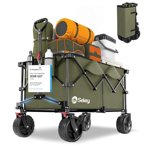 Sekey XXL Plus Bollerwagen Faltbar mit Bremsen 200L 200KG Belastbar, Extra...