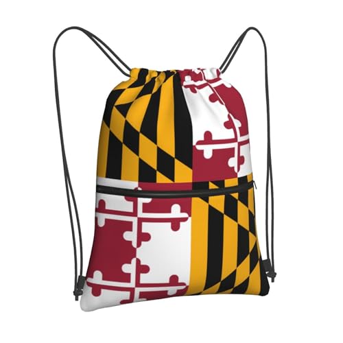 Drawstring Backpack Zipper String Maryland State Flag Bag For Outdoor Leisure Yoga Gym Swimming Travel Fitness Sports, Black2
