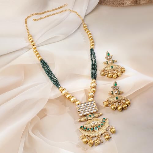 Image of Rubans Long Necklace Set Gold Plated Traditional Stylish Multicolour Jewellery Gift for Women & Girls