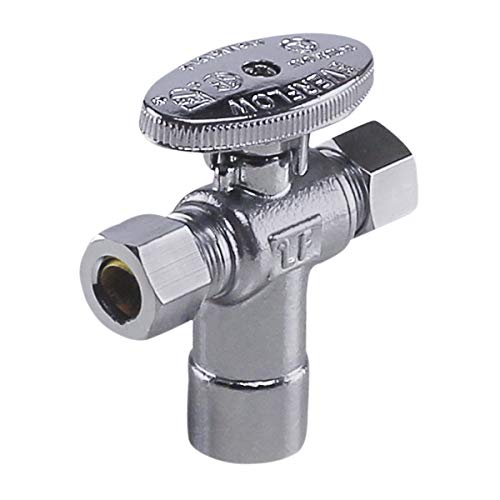 Image of Midline Valve 86324QS-OM-5 Water Supply Angle Stop Valve; Dual Outlet; Quarter Turn Wheel; for Toilet, Sink, Dishwasher; 1 /2'' SWT x 3 /8'' x 3 /8'' Compression; Chrome Plated Brass (5 PK)