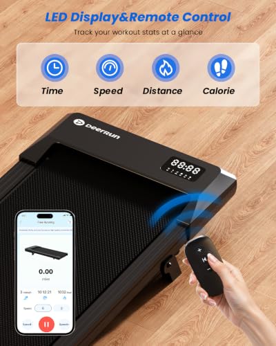 Image of DeerRun Under Desk Walking Pad Treadmill for Home Office & Small Spaces, 6% Manual Incline, 0.6-3.8 MPH Walking Speed, 2.5 HP, 300 lb Capacity, App & Remote Control