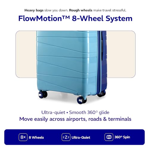 Image of Provogue Azure Hard-Sided PP Set of 2 Luggage Suitcase | Expandable Space with 8 Wheels Trolley Bags for Travel | Lightweight with Combination Lock |5 Year Warranty (Saphire Blue /Peacock Blue)
