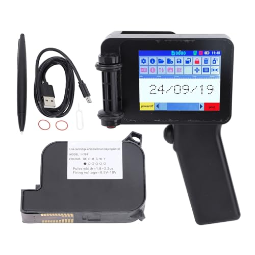 BONKZEBU Impresora de Inyección de Tinta Portátil, Máquina de Impresión Portátil con Pantalla Táctil LED HD de 4,3 Pulgadas con Cartucho de Tinta, para Texto, Código de Barras, Etiqueta