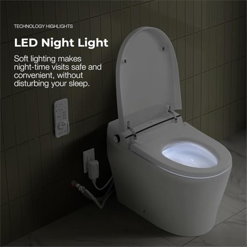 Pemberly Row Inodoro inteligente con bidé, descarga dual, tanque incorporado, asiento térmico, recubrimiento cerámico, pre-rocío, tazón alargado, control remoto, accesorio moderno para baño miniatura 5