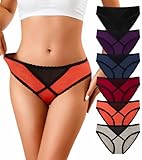 OLIKEME Womens Bikini Panties Cotton Lace Underwear Sexy Low Rise Breathable Ladies Cheeky Hispter Underwear 6 Pack Medium