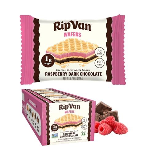 Rip Van Raspberry & Dark Chocolate Wafer Cookies - Healthy Snacks - Non GMO Keto Cookies - Keto Snacks - Low Carb, Low Sugar (1g), Low Calorie and Vegan Snack - 16 Count