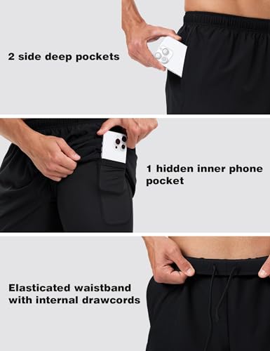 Men's 2 in 1 Athletic Running Shorts Quick Dry 5 Inch Lightweight Workout Gym Shorts with Liner and Pockets3