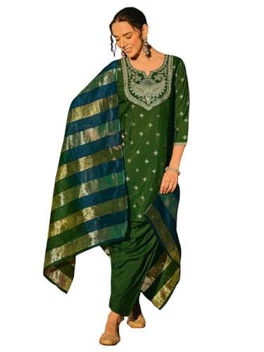 Kurta droite pour femme avec pantalon imprimé et dupatta vert foncé taille 5XL Navlik