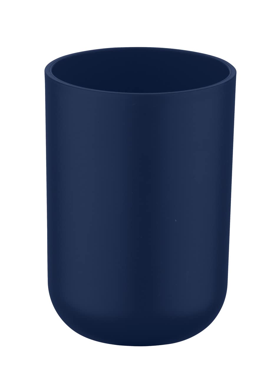 WENKO Bad-Accessoire Set Mod. Brasil, 4-teilig, Zahnputzbecher, Seifenspender, WC-Garnitur & Schwingdeckeleimer, für einheitliche Badausstattung, bruchsicherer Spezialkunststoff, Dunkelblau