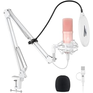 MAONO USB Microphone, 192kHz/24bit Plug & Play PC Computer Podcast Condenser Cardioid Metal Mic Kit with Professional Sound Chipset for Recording, Gaming, Singing, YouTube, AU-A04 Pink A04 M