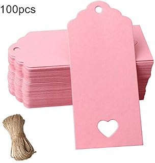 nuoshen 100 Pieces Gift Tags, Kraft Paper Tags Rectangle Craft Hang Tags DIY Price Tags Parcel Tags for Valentine's Day Wedding with 20m String