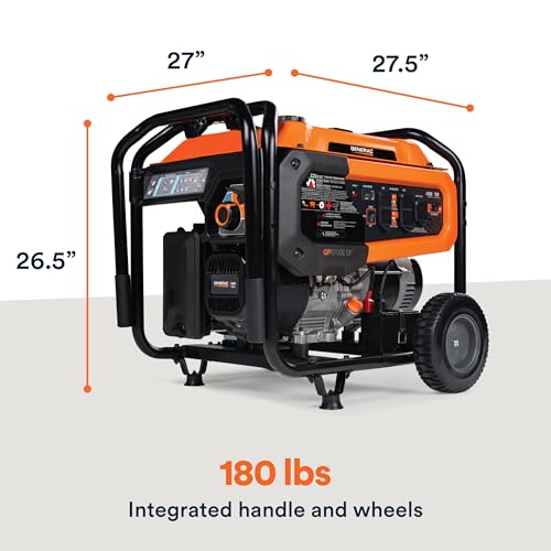 Image of Generac Dual Fuel Portable Gas Generator, 8,250 Starting Watts, Electric Start, COsense Carbon Monoxide Detection, 11 Hour Runtime, Gas or Propane, Heavy Duty Frame, Home Backup Emergency, 49-State