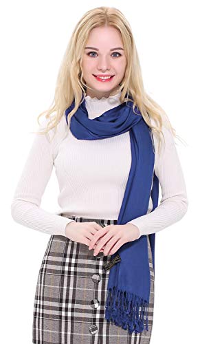 CJ Apparel Federal Blue Solid Color Tassels Design Nepalese Shawl Scarf Wrap Stole Throw Head Wrap Pashmina Hand Made in Nepal New3