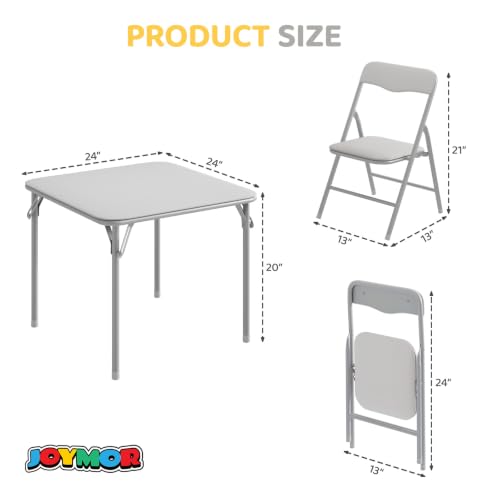 Image of JOYMOR Kids Folding Table and Chairs Set, 5-Piece Metal Frame Activity Set with Easy-Fold Design for Playroom & Classroom, Gray