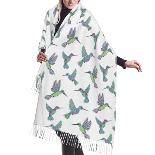 Shawl Wraps for Women - Hummingbird Print White Oversized Fall Winter Blanket Fashion Scarf for Womens
