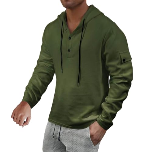 Waffle Hoodies for Men Long Sleeve Drawstring Sweatshirts Lightweight Casual Relaxed Fit Solid Color Pullovers 2025