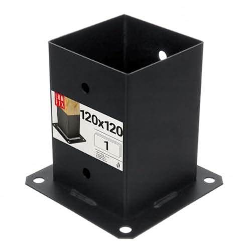 Support de poteau 120x120 mm – Manchon à visser pour poteau en bois, douille de sol, douille de poteau, patins de poutre, noir, poudré – fixation stable pour poteaux de clôture, Lun Fix