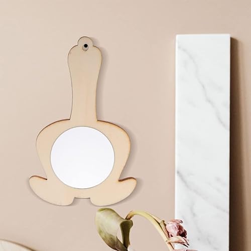 Miniatura 4 de Kisangel Espejo de mano de 10 piezas sin terminar con mango de madera natural, espejo de mano de madera natural, maquillaje cosmético, espejo de