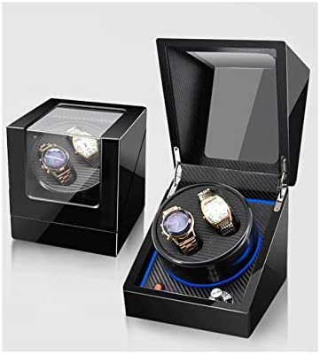 Caricaorologi per 2 Orologi, Vernice per Pianoforte di Lusso, Shaker Giapponese antimagnetico, Ultra Silenzioso, Luce atmosferica a LED, Nero+Fibra di Carbonio,2+0