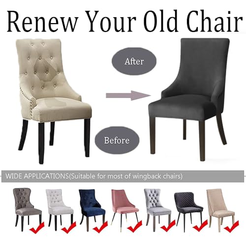 Qinu Keonu QINU-2303081 Set Of 6 Black Velvet Wingback Side Chair Cover Arm Chair Covers Slipcovers Stretch Sloping Armchair Cover Protector thumb #4
