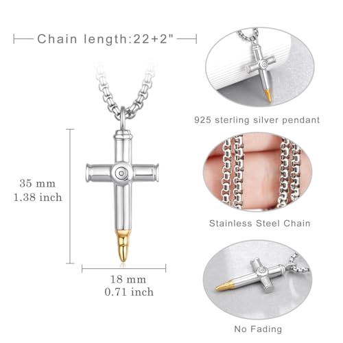 925 Silver Bullet Cross Urn Necklace for Men - Ashes Keepsake Memorial Gift4