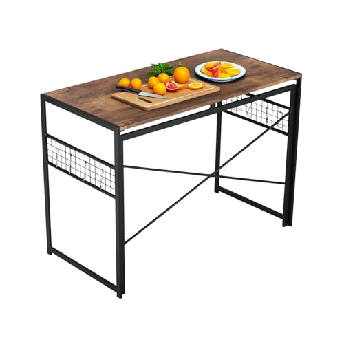 FurnitureR Mesa de Trabajo Plegable para Alimentos, 100 x 50 cm, con Marco de Acero, Inoxidable, 50 kg, Montaje rápido, Ahorra Espacio (Aspecto de Madera marrón)