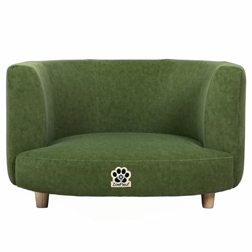 Dog Bed, Large Dog Couch with Washable Cover, Wooden Legs, Elevated Fancy Foam Pet Sofa for Medium & Large Breeds(Green) - Image 3