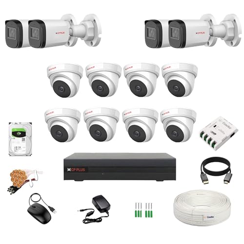 Image of CP Plus 5MP 16 CH DVR, 5MP 8 Dome & 4 Bullet Cameras (Audio Recording) [Night Vision + Built-in MIC Audio + Crystal IR LEDs + Motion Detection] + 4TB HDD + 8 CH SMPS 2 Nos + CCTV Cable + BNC /DC