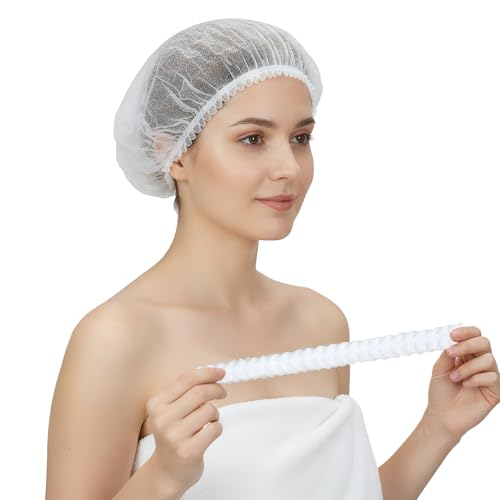 Bafeil 300 Stück Haarnetz Küche Einweg Op Hauben Damen, Elastische Duschhauben Einweg, Hair Bonnet, Friseur, Atmungsaktive Vliesstoff Kopfschutz Abdeckung, Weiß
