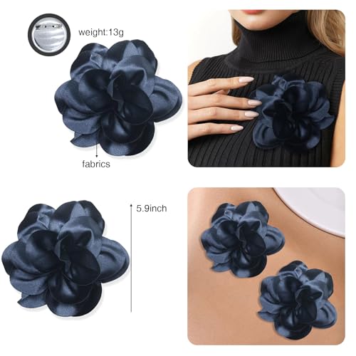 Image of 2Pack 6inch Extra Large Satin Brooches Lapel Pins Dainty Elegant Fabric Camellia Rose Flower Brooch Pin for Women Wedding Part Dance Clothes Accessories Jewelry
