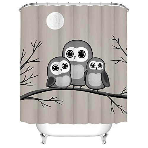 Rnnjoile Owl Bathroom Shower Curtains Cute Birds Curtains Bathroom Curtains For Kids Boys Girls Forest Shower Curtains Night Bath Curtains Fabric Bathroom Decor With Hooks 72X72 Inches #TOP21