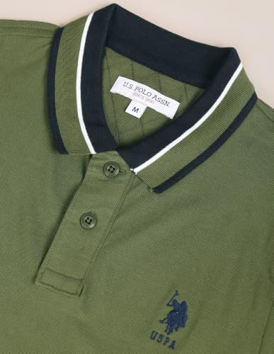 Image of U.S. POLO ASSN. Solid Slim Fit Polo T Shirt for Men - 100% Cotton, Half Sleeves Mens Tshirt - XXL, Olive