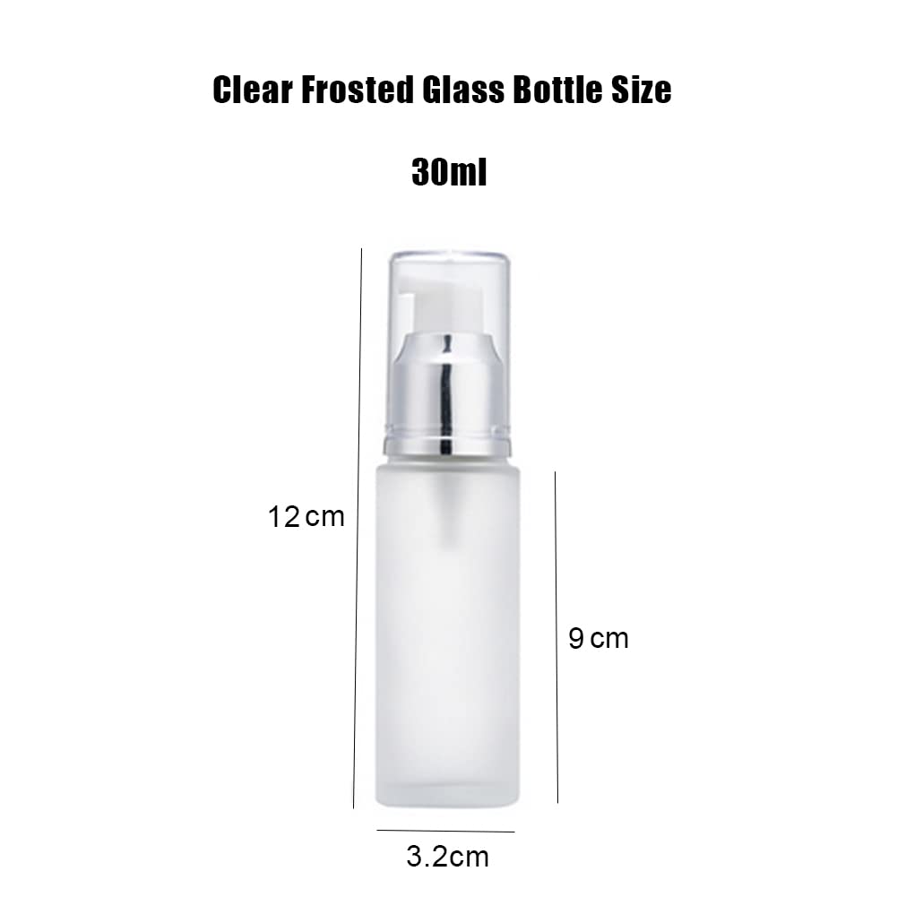 3PCS 30ml/1oz Empty Refillable Clear Frosted Glass Cosmetic Lotion Bottle Travel Toiletries Container Pump Dispenser Vials Pot Jars for Cream Foundation Emulsion Essencial Oil