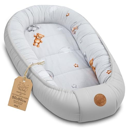Babynest babynestchen neugeborene 90 x 50 cm baby nestchen tragbar nest für bett kinder kuschelnest coccon für Jungen und Mädchen Teddybären