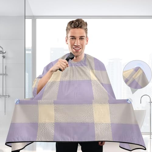 Capa para corte de cabello impermeable beige a cuadros miniatura 6