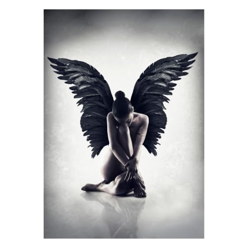 Poster d'art noir avec ailes d'ange pour déco murale de salon 60x80cm