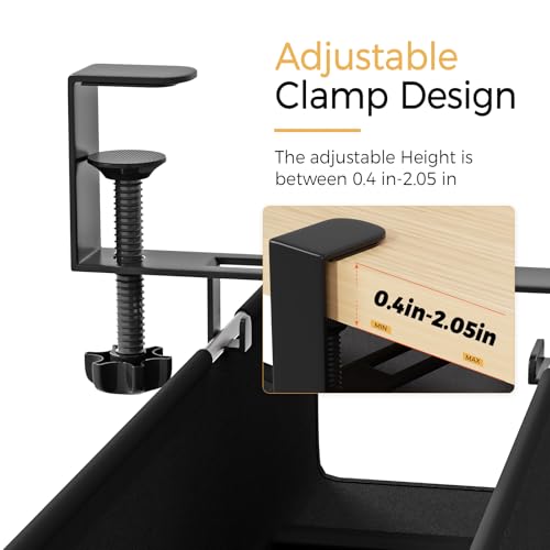 Under Desk Cable Management Tray - 27.2\'\' Desk Cord Organizer Clamp-on Computer Wire Organizer Cable Tray No Drill, with 16X Cable Ties Hide PC Cable Management for Office/Home,Fabric Desk Cord Holder