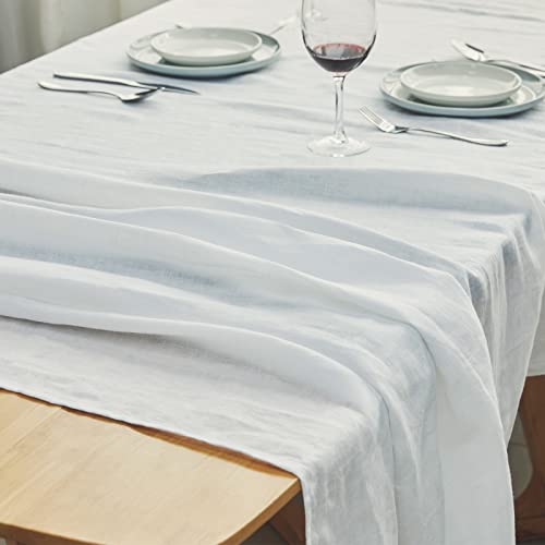 Cussiou Linen Table Runner 14 X 108 Inches – White, 100% Pure Linen Table Runner Washable French Flax For Spring, Dining Table, Buffet Parties And Camping, Holiday Kitchen Dining Table Decoration #TOP4