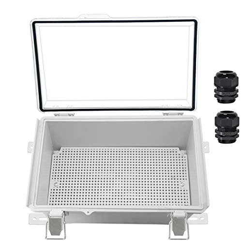 Zulkit Junction Box,Ip67 Waterproof Electrical Box Hinged Clear Cover Stainless Steel Buckle Plastic Enclosure For Project W Mounting Plate Wall Bracket And 2 Cable Gland 10.2 X 6.3 X 3.9 Inch #TOP25
