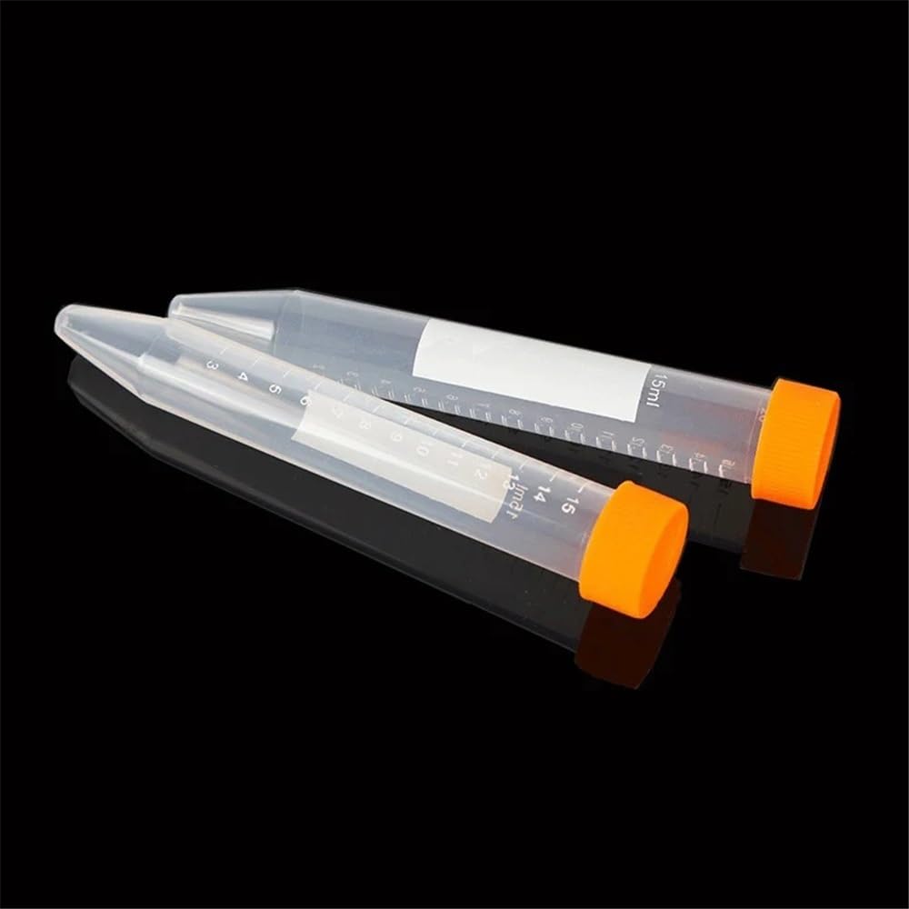 Vetreria da laboratorio Provette da centrifuga in plastica con fondo conico da 15 ml, con tappo a vite e contenitore graduato(Orange-15ml-100Pcs)