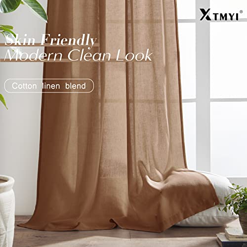 Image of XTMYI 84 Inches Long Terracotta Country Curtains for Living Room,Sheer Linen Curtains for Bedroom 70 Inches Wide