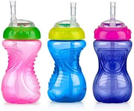 Nuby 3 Piece Girl No-Spill Cup with Flex Straw, 10 Ounce