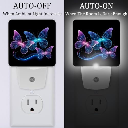 Image of NEWzone Blue Glitter Butterfly Night Light [2 Pack], Plug in Wall Led Night Lights Decor for Boys Girls Room, Dusk to Dawn Sensor Wall Lamp for Stairway /Bedroom /Kitchen /Nursery Room