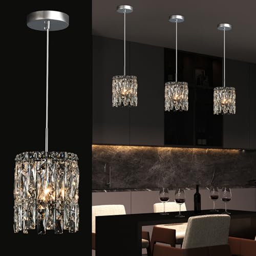 Image of 1-Light Modern K9 Crystal Pendant Lights Kitchen Island, Chrome