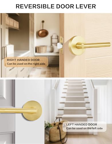 Image of Lethato 2 Packs Gold Passage Door Handles, Closet Door Handles Gold,Brushed Gold Dummy Closet Handle, Door Handle Passage for Closet /Hallway