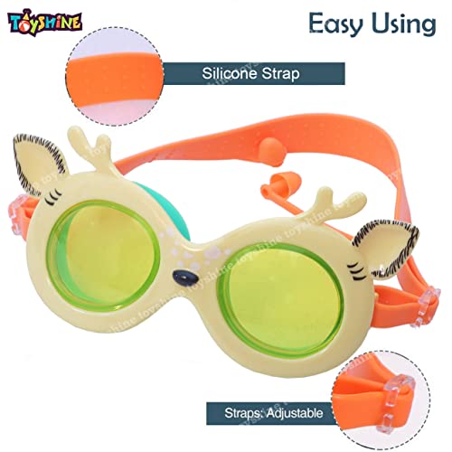 Image of Toyshine Swim Goggles, (Stag Design) Anti Fog No Leaking Clear Vision Water Pool Swimming Goggles (Age 6-14),Cream- Multi SSTP
