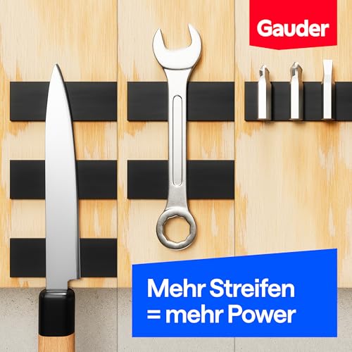 GAUDER Magnetstreifen selbstklebend - Starke Klebemagnetstreifen zum Befestigen von metallischen Gegenständen - Vorgeschnittene Magnetstreifen mit Kleberückseite (10 Stück - 15 cm x 25 mm x 2 mm)