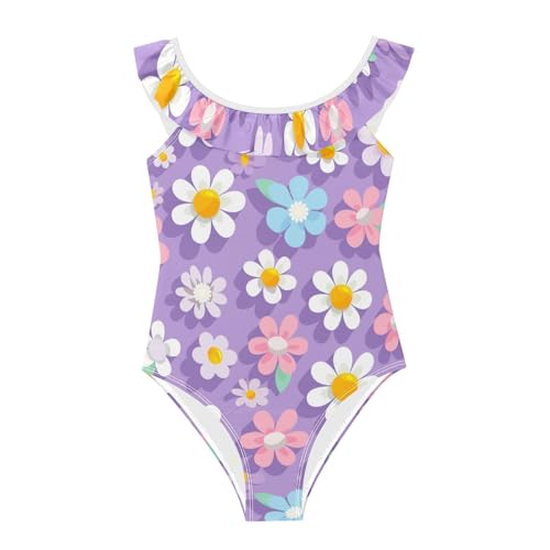 Trajes de baño para niñas sin rozaduras de tejido suave morado con flores de 3 a 6 años